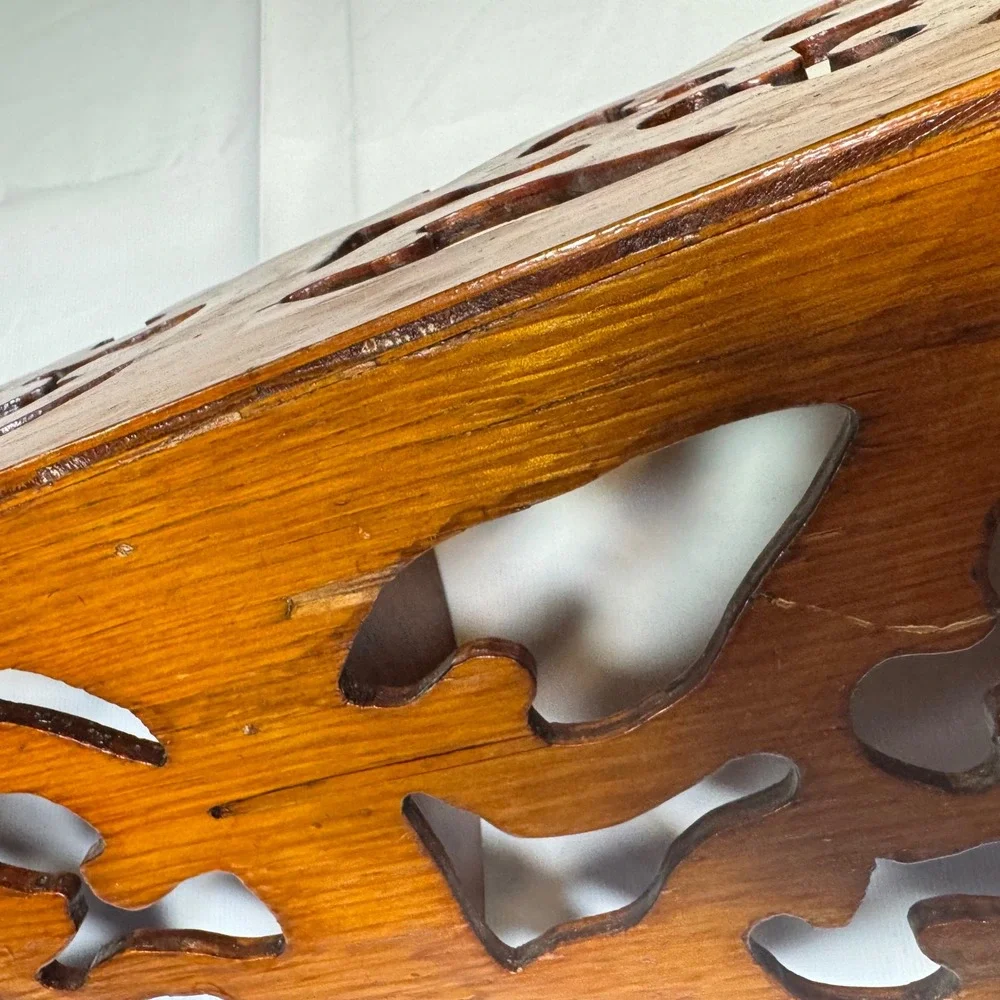 Vintage Victorian Wood Wall Corner Shelf Large Carved Fretwork Scrolling Design‎